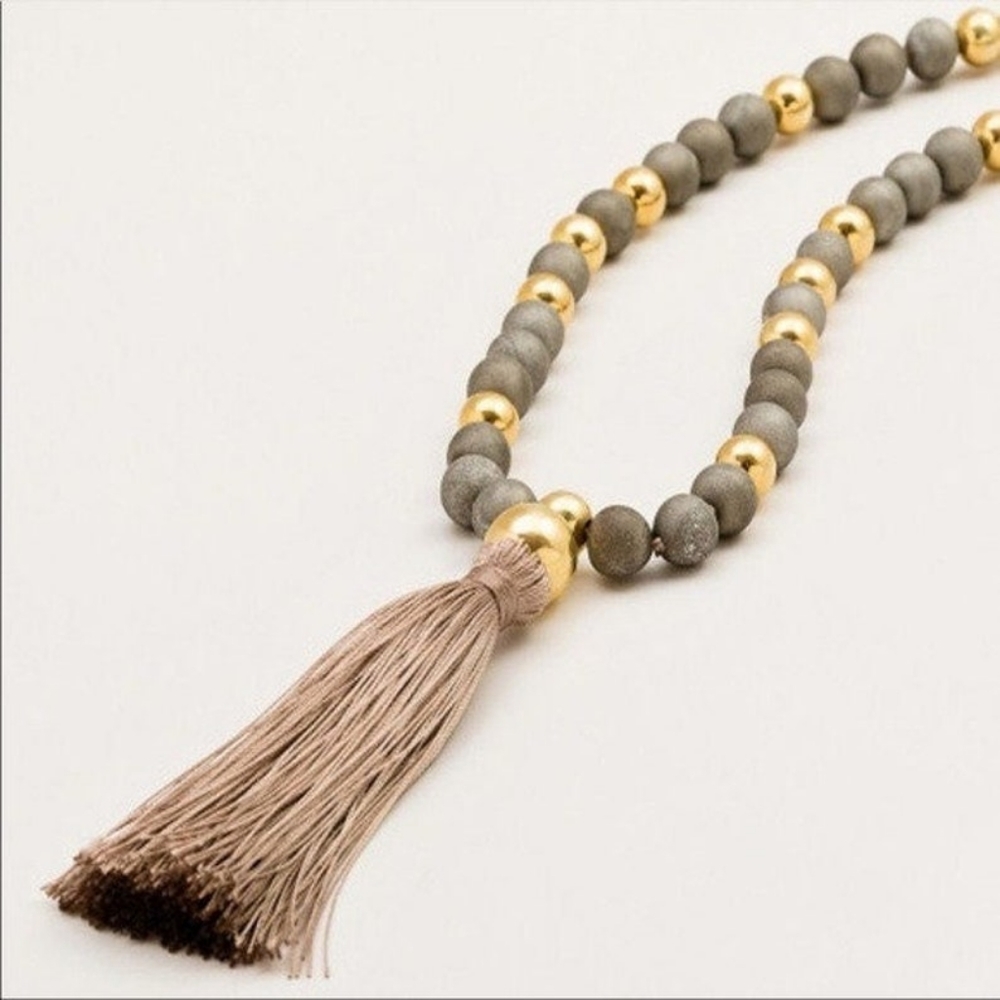 Gorjana Hannah Druzy Tassel Necklace Grey